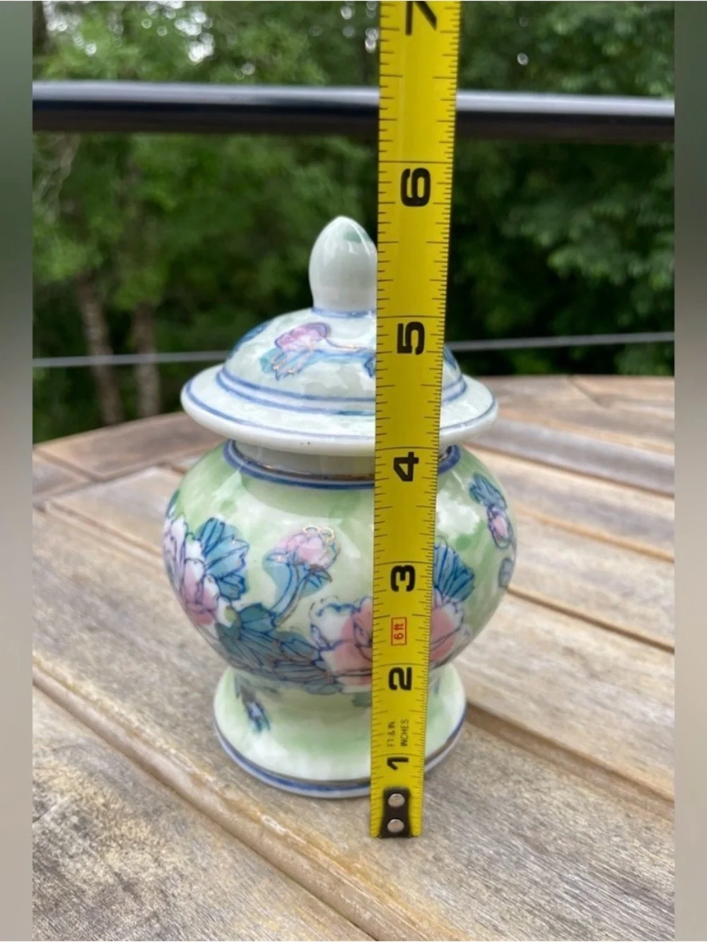 Vintage Ceramic Ginger Jar Hand Painted Floral Pastel Small Urn
